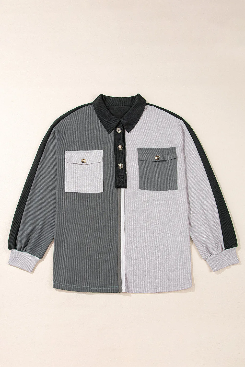 Colorblock Ribbed Collared Oversized Sweatshirt