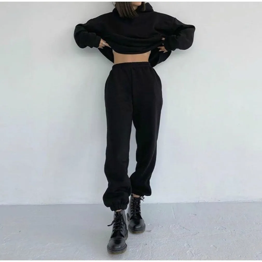 ContiNent 33 Women Fleece Two Piece Sets Elegant Solid Color Oversized Warm Hoodies and Long Pant Sports Suit Autumn Winter Tracksuit 2021
