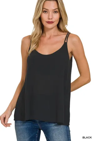 CRINKLE DOUBLE SPAGHETTI STRAP V-NECK CAMI