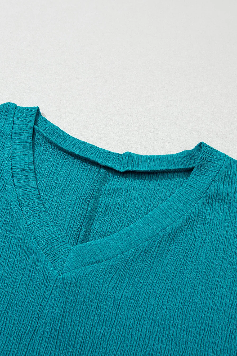 Crinkled V Neck Wide Sleeve T-shirt