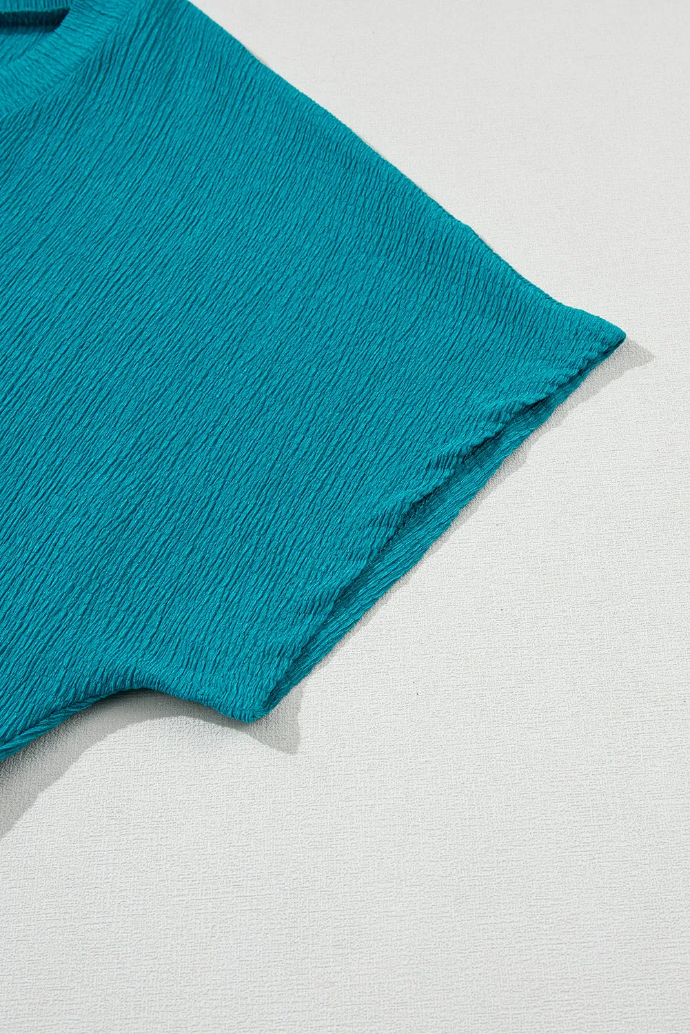 Crinkled V Neck Wide Sleeve T-shirt