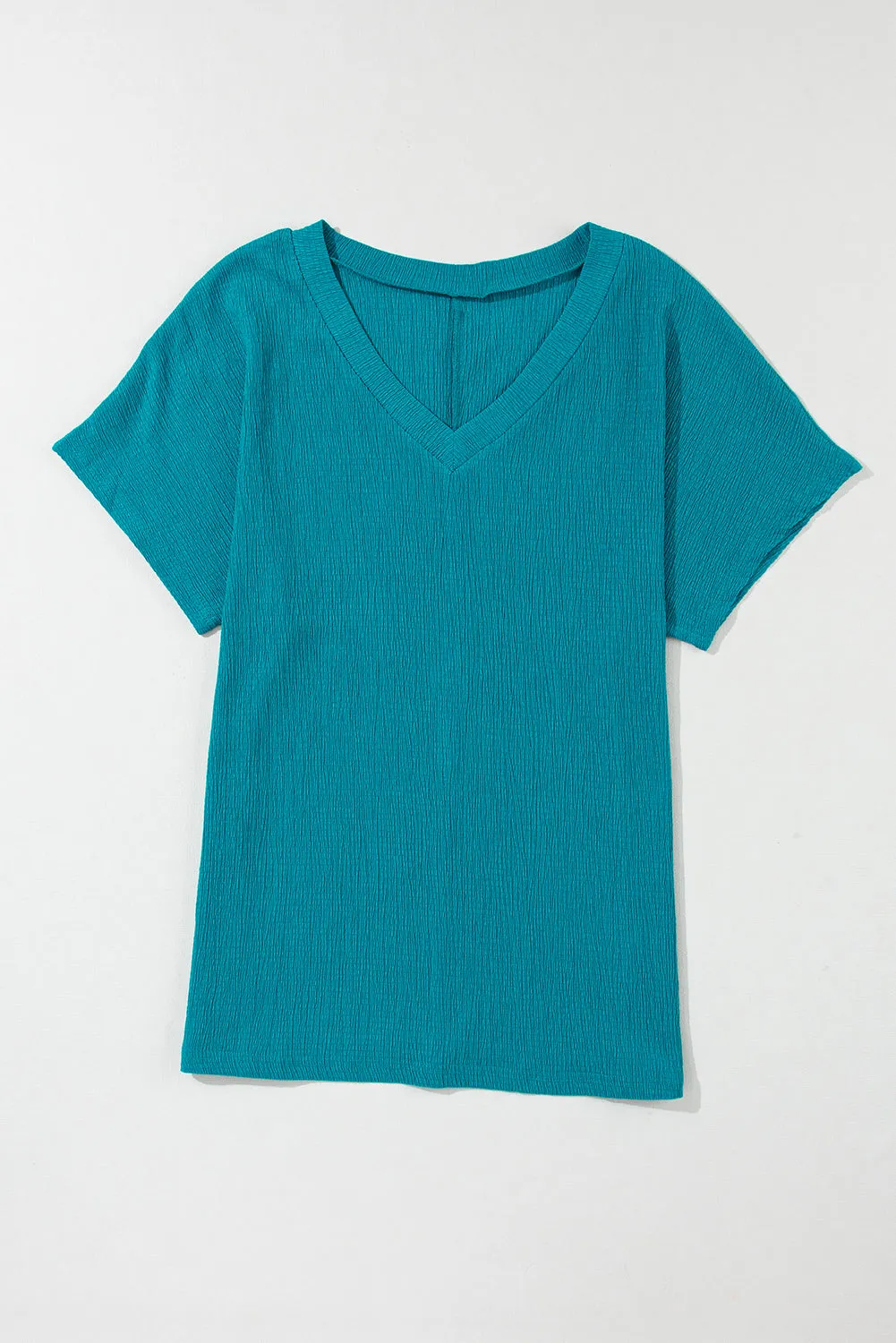 Crinkled V Neck Wide Sleeve T-shirt