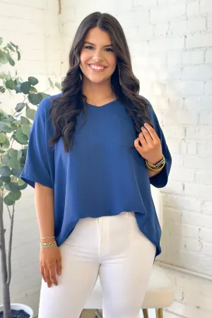 Denim V-Neck Pocket Top