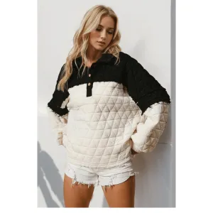 Double Take Contrast Quilted Sweatshirt