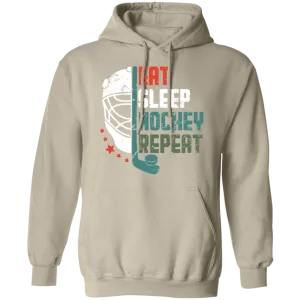 Eat Sleep Hockey Repeat Darker Colors Pullover Hoodie