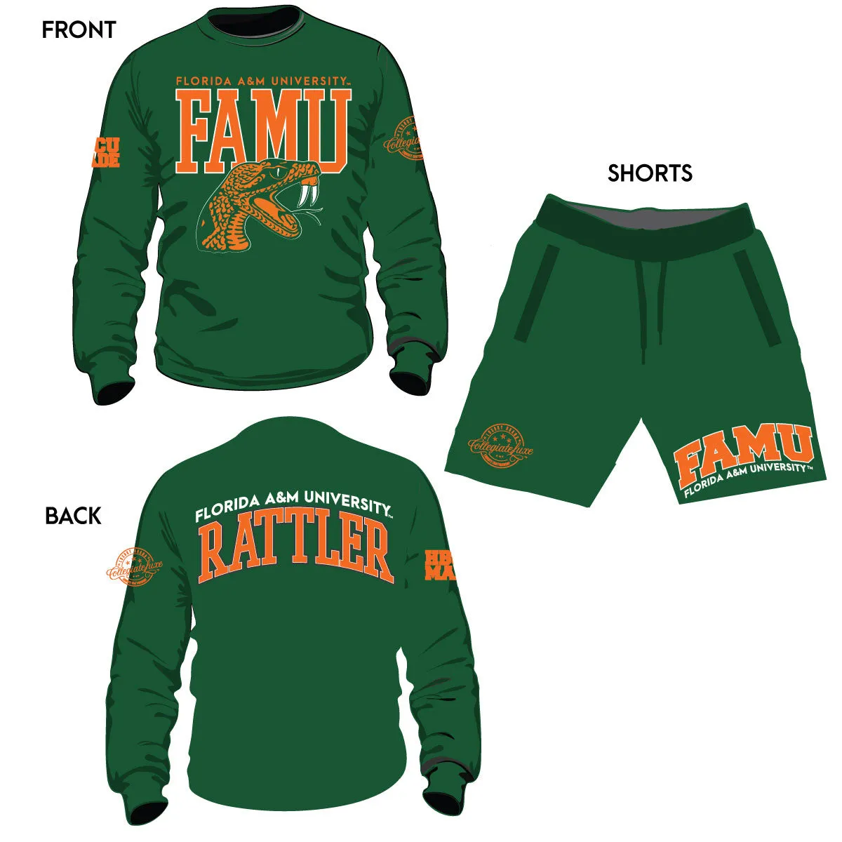 FAMU CANE Chenille Embroidery  Sweatshirt & SHORTS (Ari)