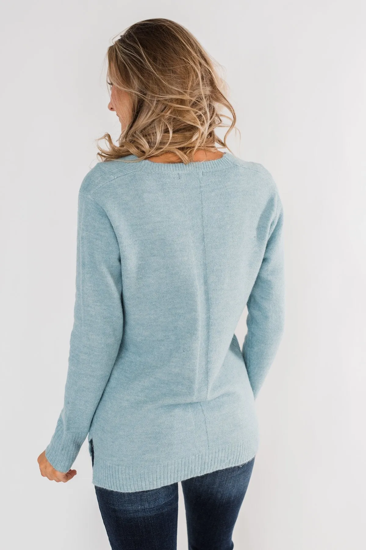 Feel This Moment V-Neck Sweater- Sky Blue