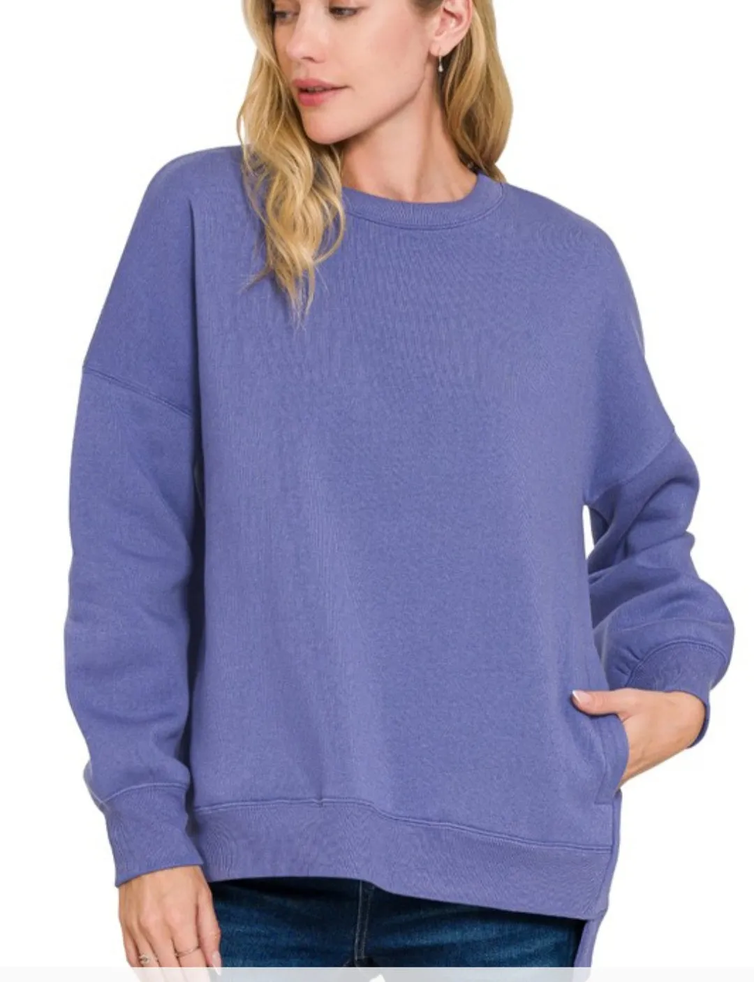 Fleece Hi-Low Boyfriend Sweatshirt with pockets (Marlin)