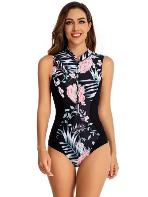 Floral Printed Women One Piece Surf Suits