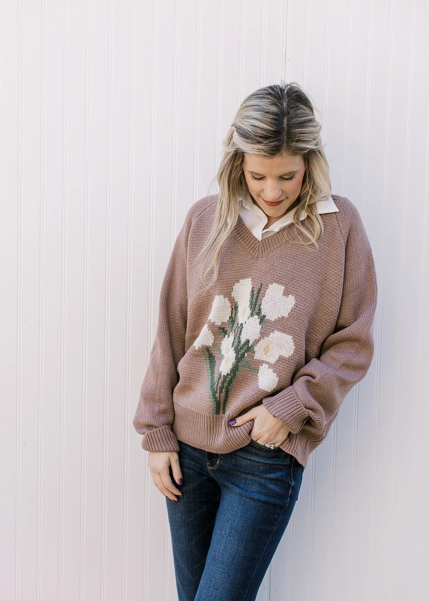 Flowers V-Neck Sweater B