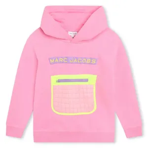 Girls Pink Logo Embroidered Cotton Hooded Sweatshirt