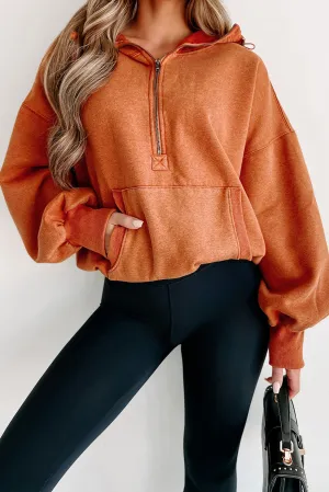 Gold Flame Solid Color Half Zipper Kangaroo Pocket Hoodie