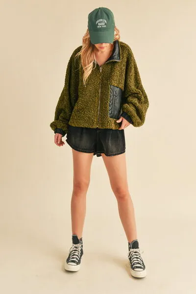 Hazel Blues® |  Aemi   Co Collared Neck Zip Up Sherpa Jacket