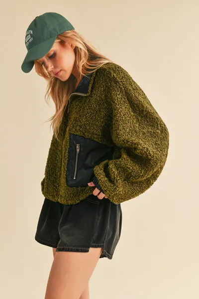 Hazel Blues® |  Aemi   Co Collared Neck Zip Up Sherpa Jacket