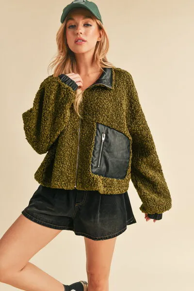 Hazel Blues® |  Aemi   Co Collared Neck Zip Up Sherpa Jacket