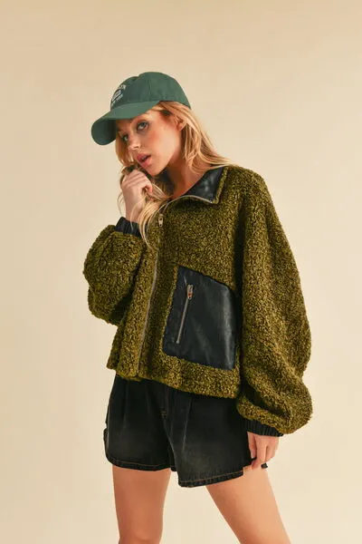 Hazel Blues® |  Aemi   Co Collared Neck Zip Up Sherpa Jacket