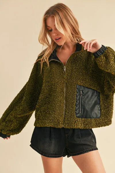 Hazel Blues® |  Aemi   Co Collared Neck Zip Up Sherpa Jacket