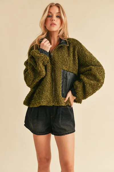 Hazel Blues® |  Aemi   Co Collared Neck Zip Up Sherpa Jacket