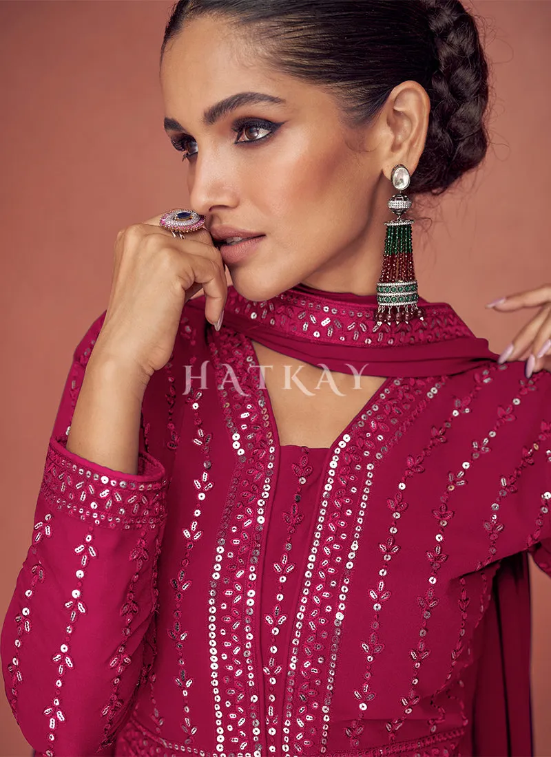 Hot Pink Sequence Embroidered Festival Wear Anarkali Suit