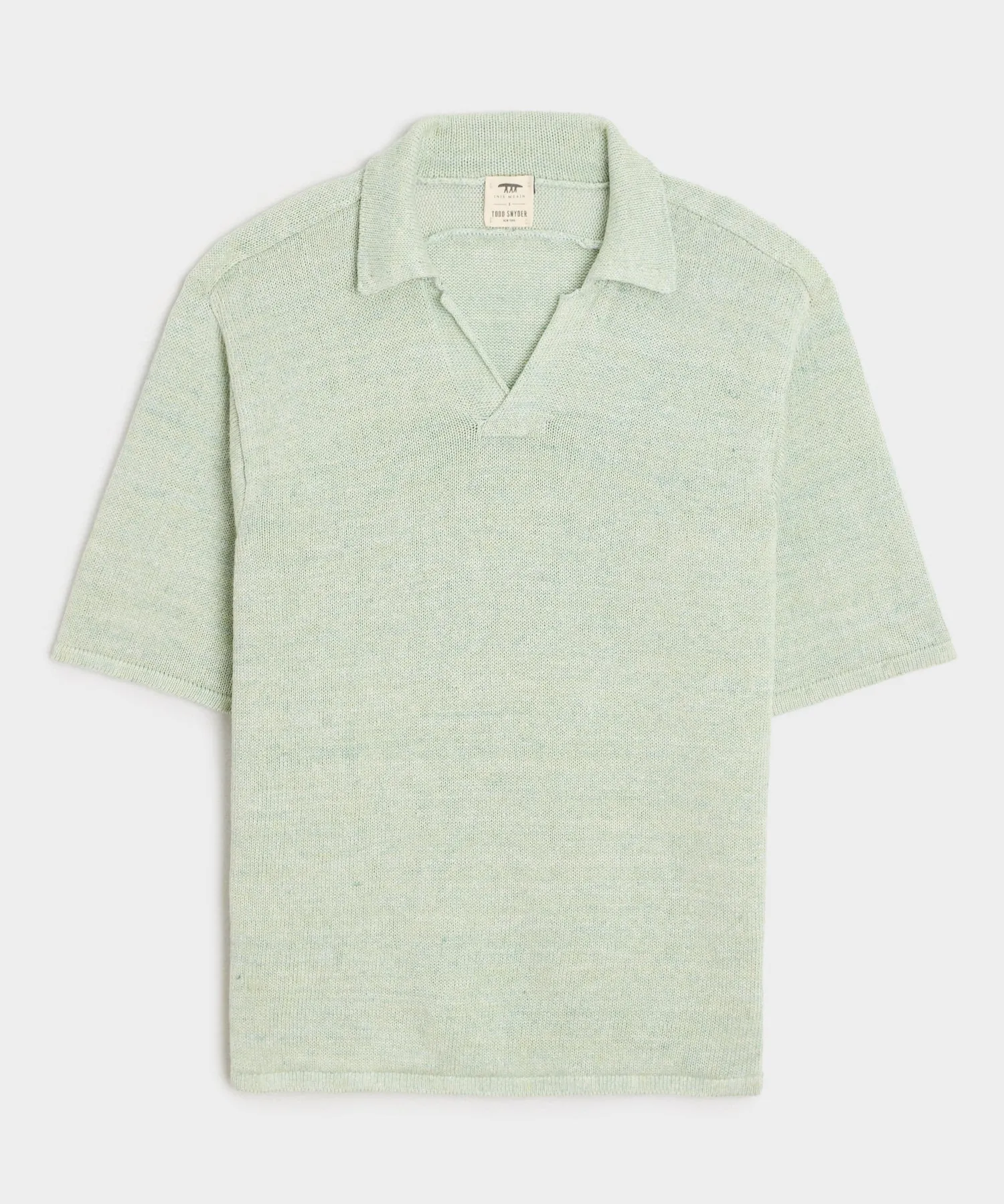 Inis Meáin Washed Linen Henley Polo in Green Marl