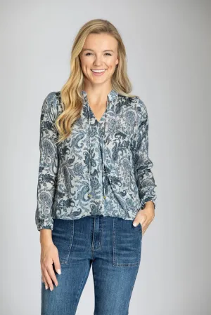 Inky Paisley Print - Crossover Top With Tassel