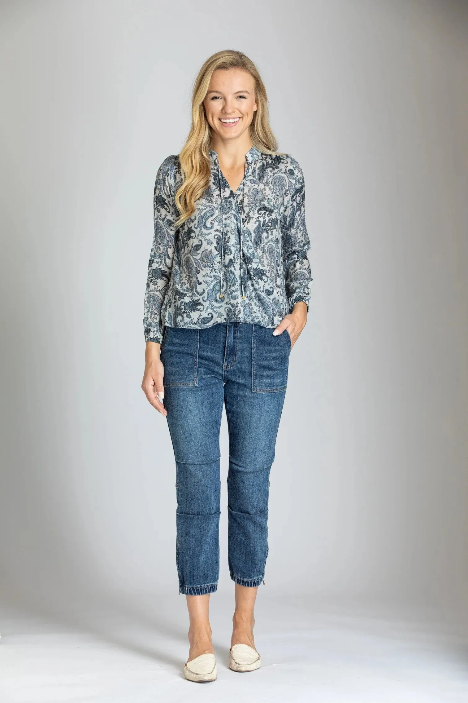 Inky Paisley Print - Crossover Top With Tassel