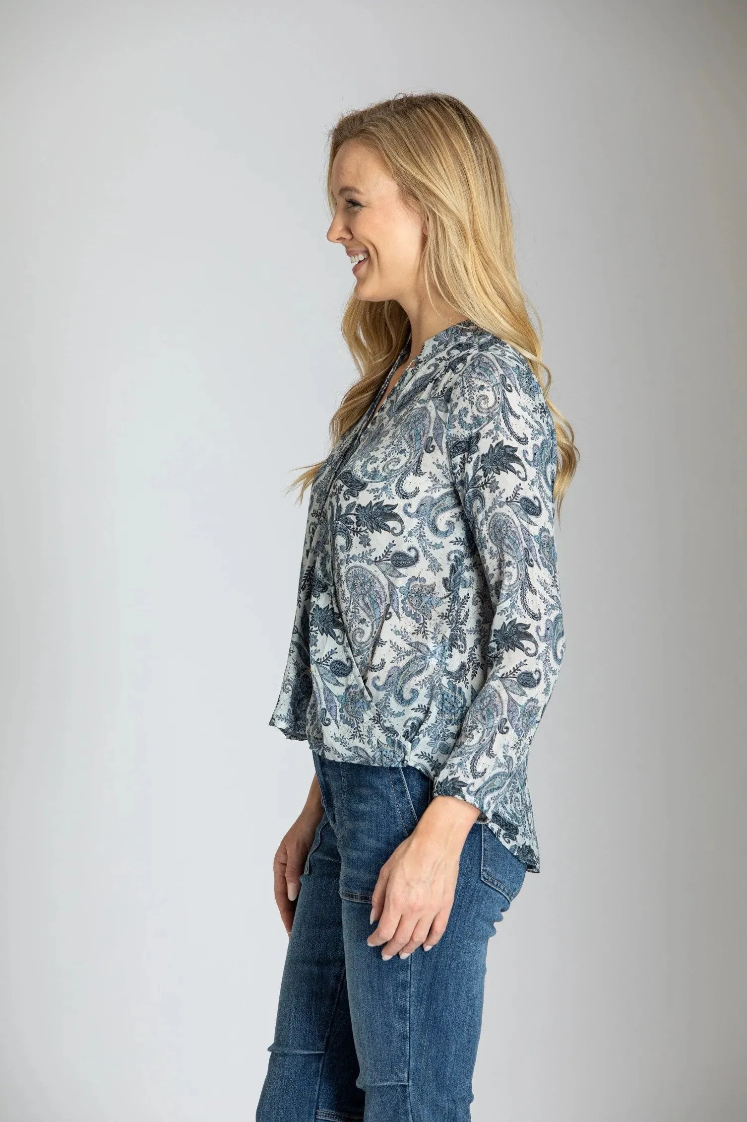 Inky Paisley Print - Crossover Top With Tassel