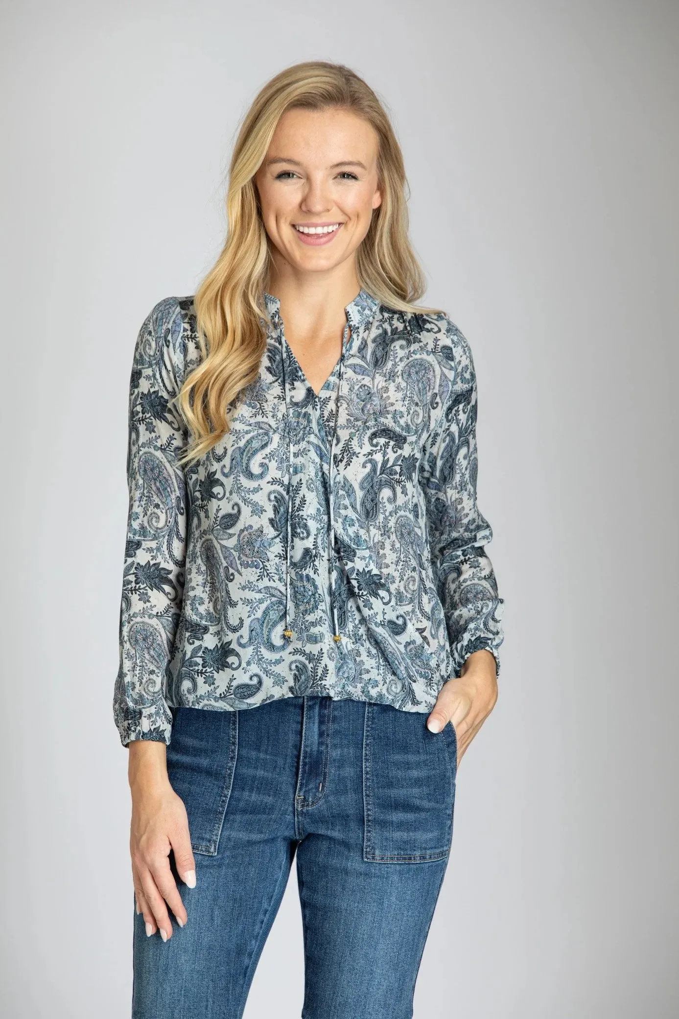Inky Paisley Print - Crossover Top With Tassel