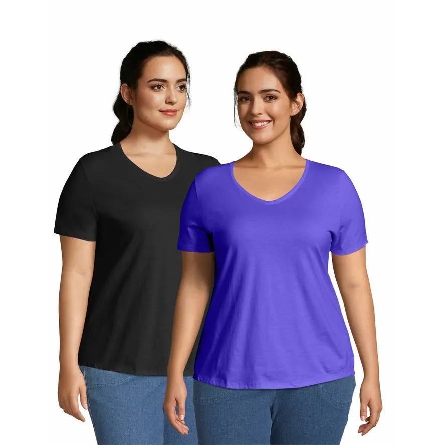JMS Womens Cotton Jersey V-Neck Short Sleeve T-Shirt, 2 Pack
