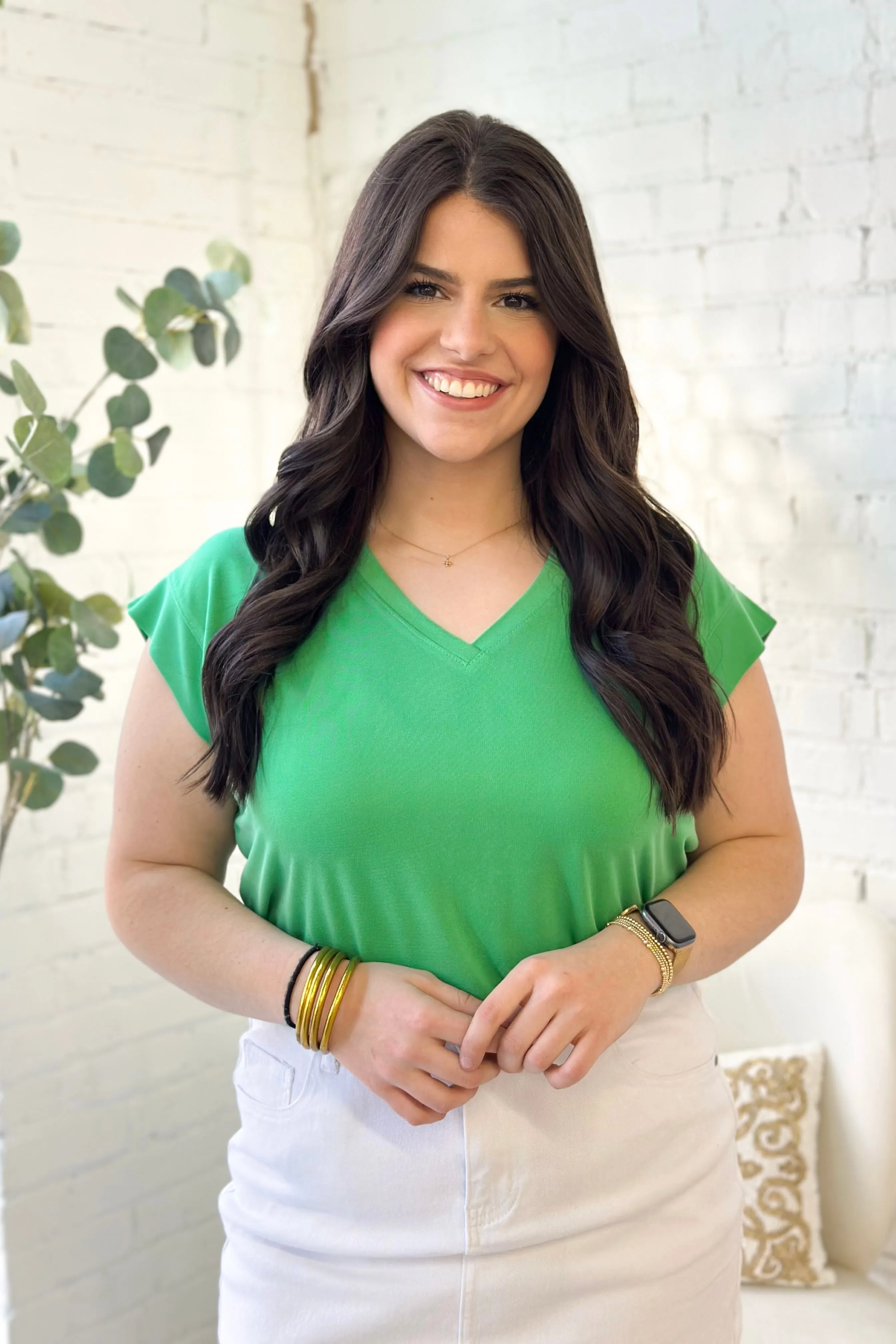 Kelly Green V-Neck Top