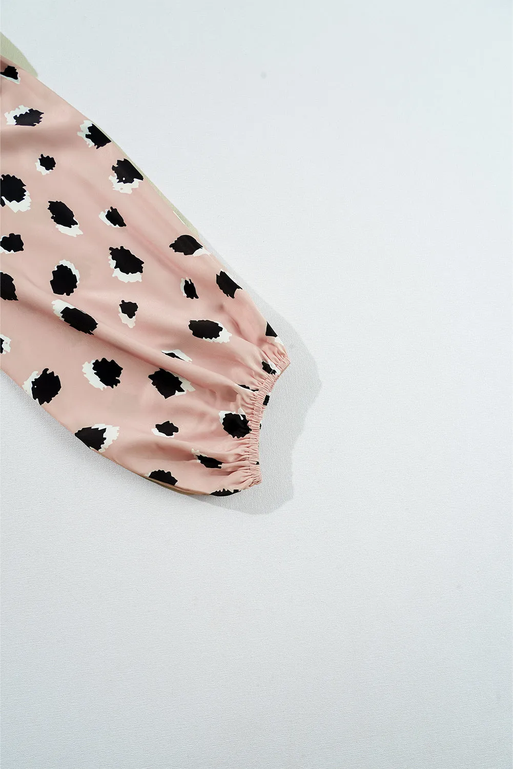 Khaki Classic Leopard V Neck Bracelet Sleeve Blouse