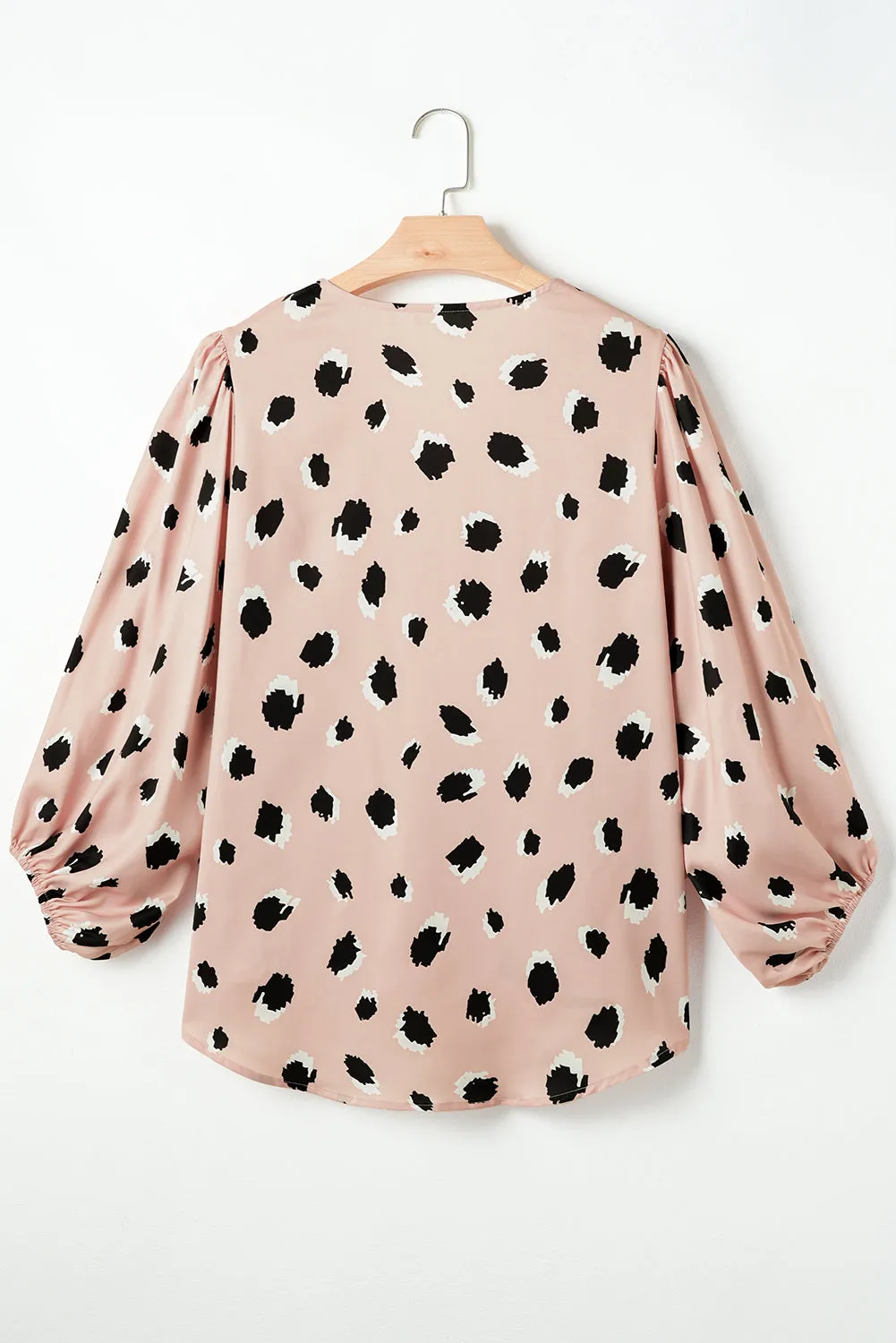 Khaki Classic Leopard V Neck Bracelet Sleeve Blouse