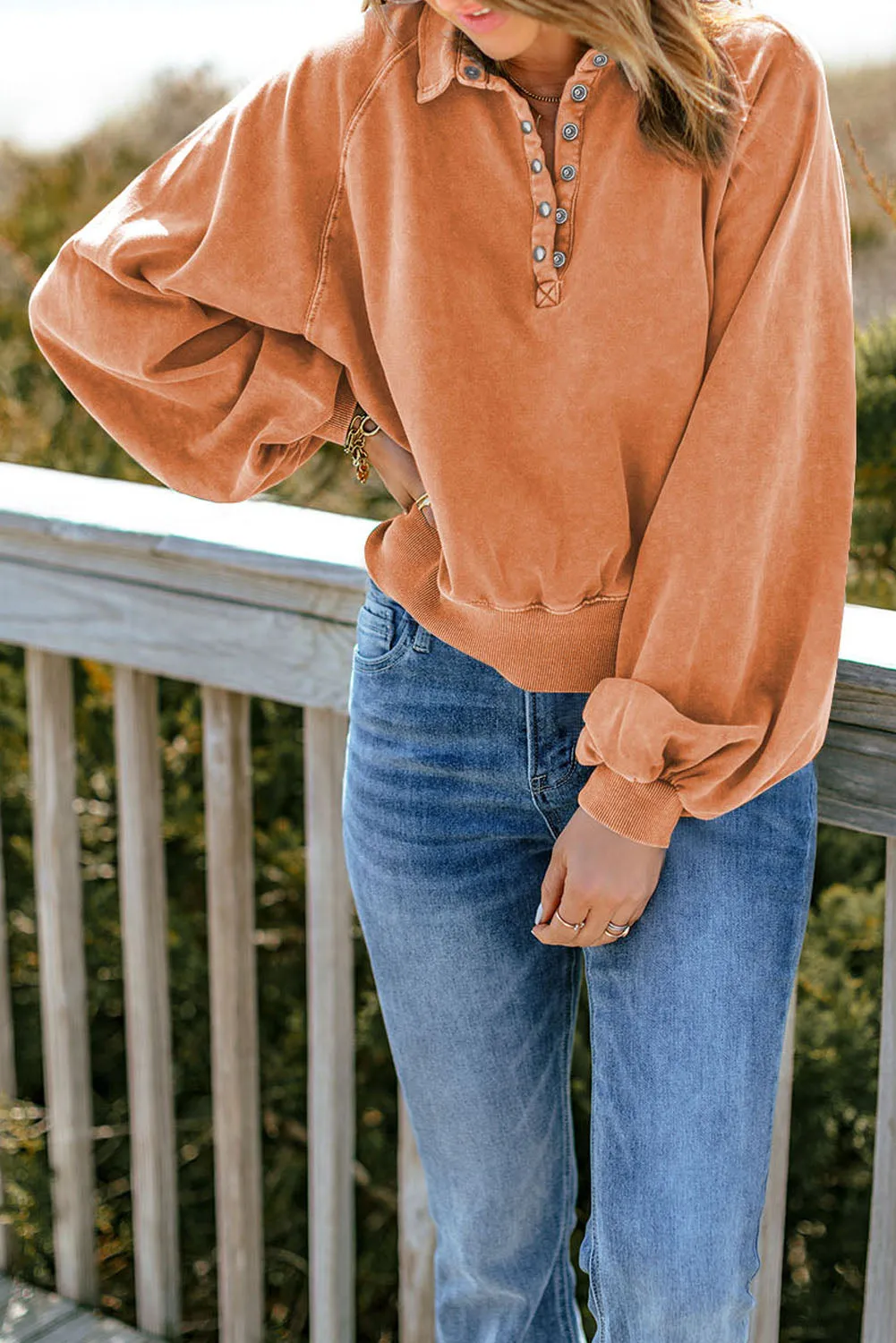 Lantern Sleeve Pullover Sweatshirt