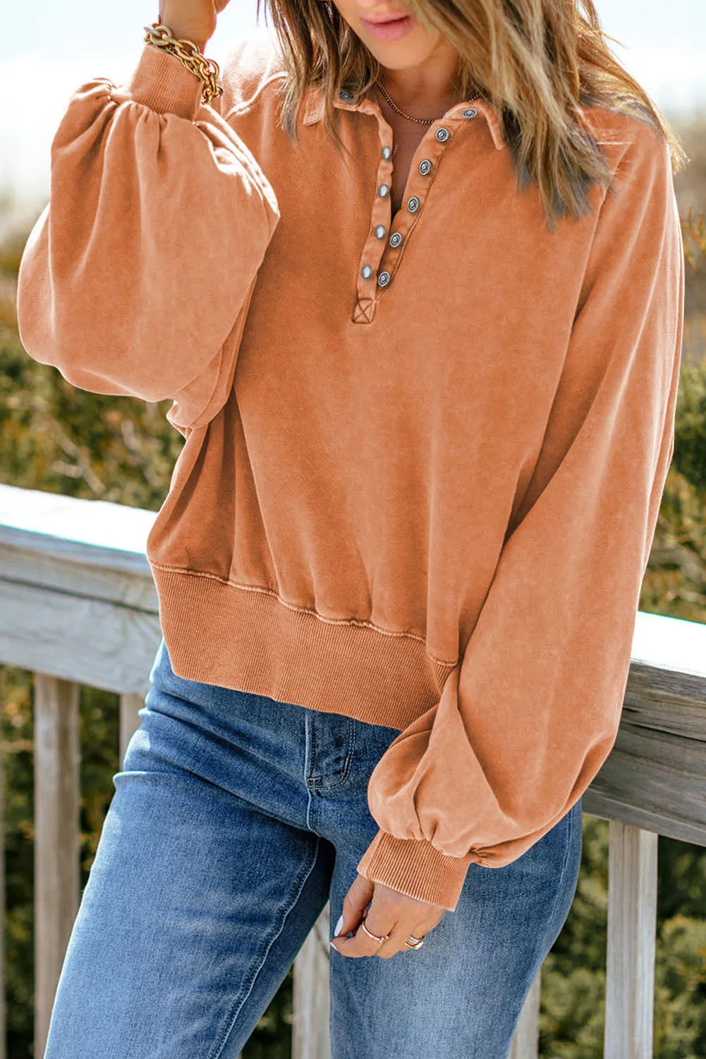 Lantern Sleeve Pullover Sweatshirt