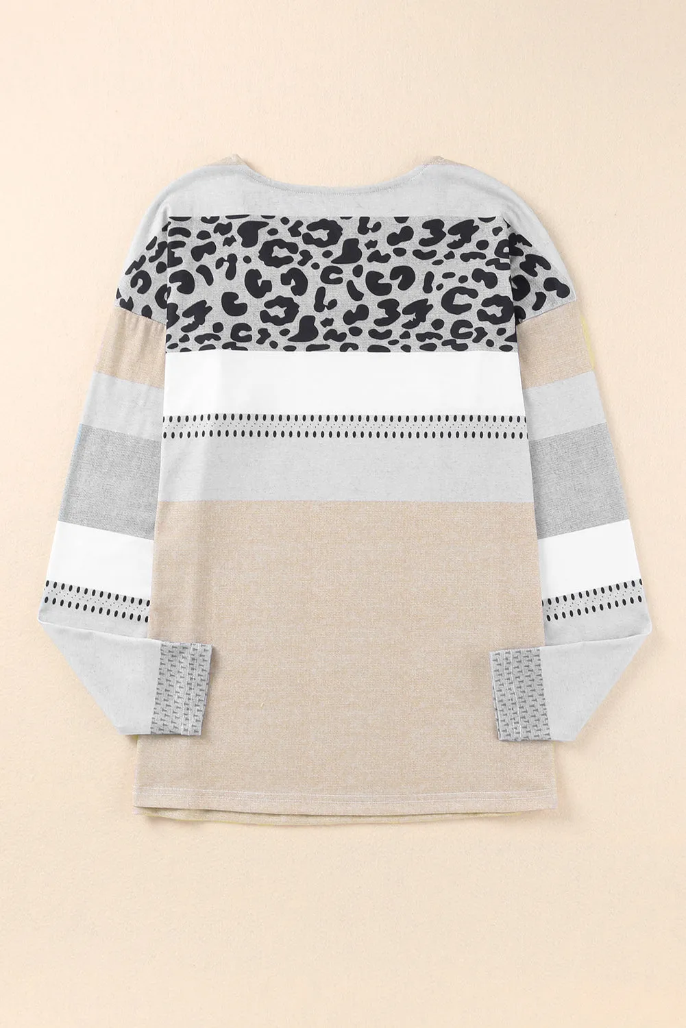 Leopard Color Block V Neck Top