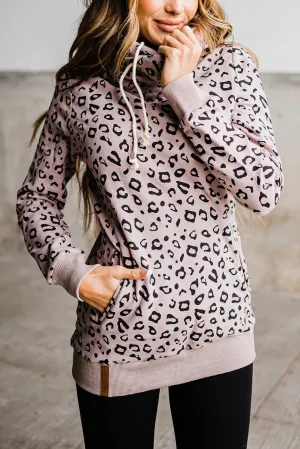 Leopard Kangaroo Pocket Drawstring High Neck Hoodie