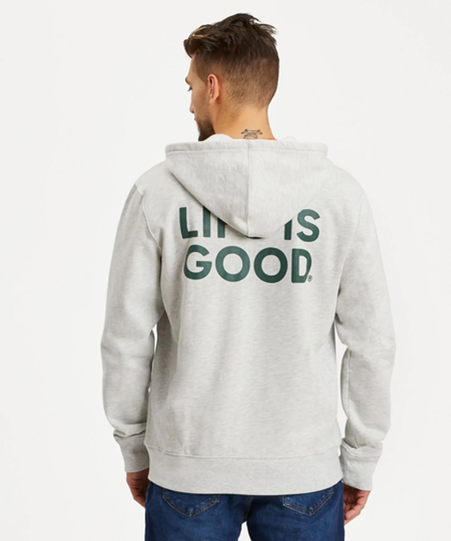 Life is Good LIG Wordmark Stack Simply True Fleece Zip Hoodie - Light Heather Gray