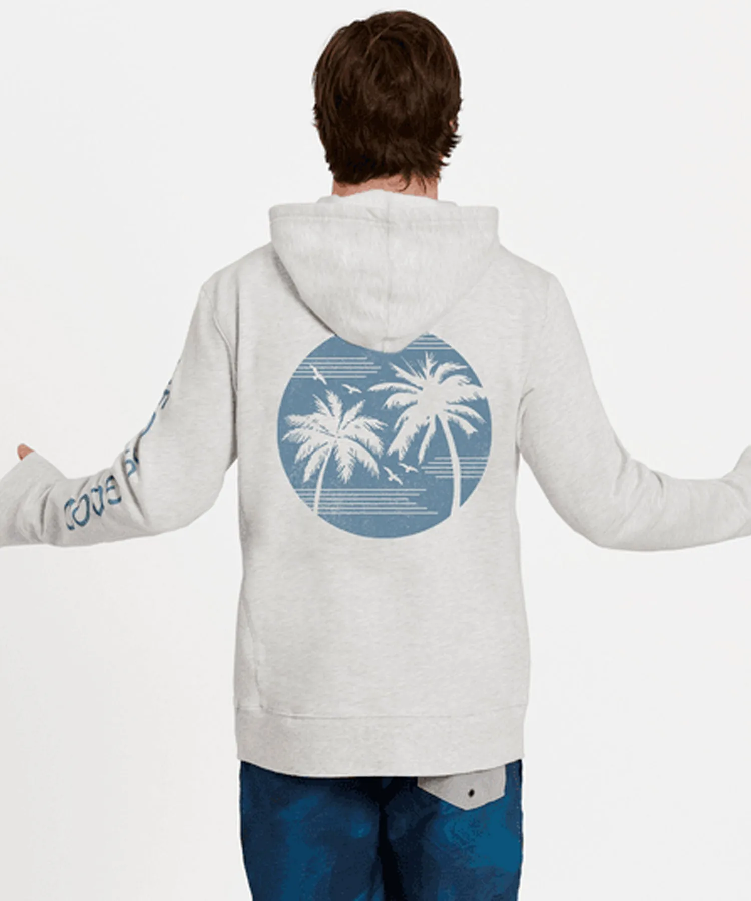 Life is Good Retro Palms Sun Simply True Fleece Hoodie - Light Heather Gray