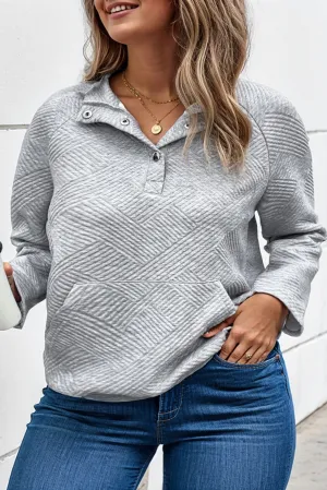 Light Grey Plus Size Textured Kangaroo Pocket Sweatshirt
