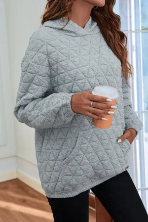 Light Grey Quilted Kangaroo Pocket Hoodie
