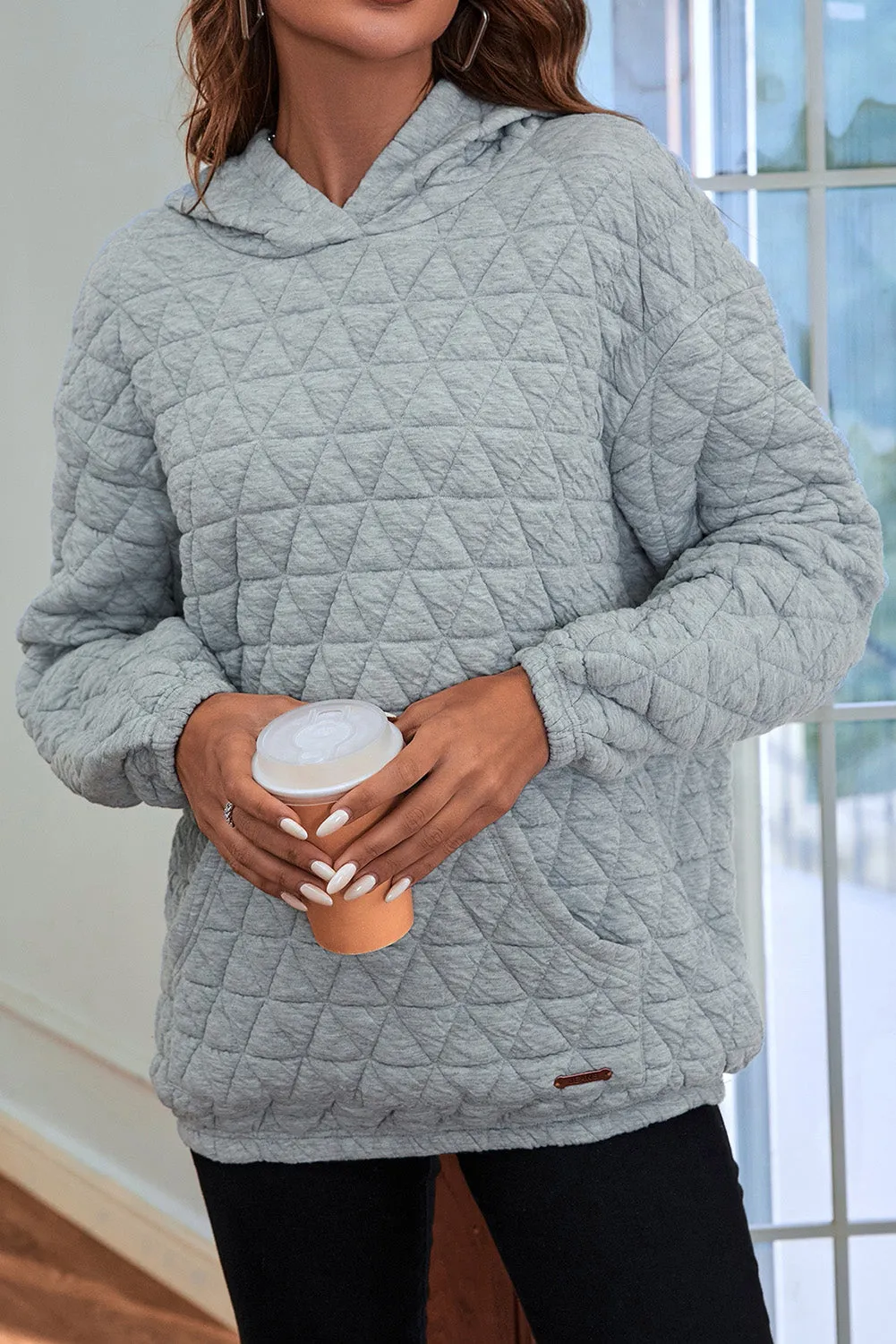 Light Grey Quilted Kangaroo Pocket Hoodie