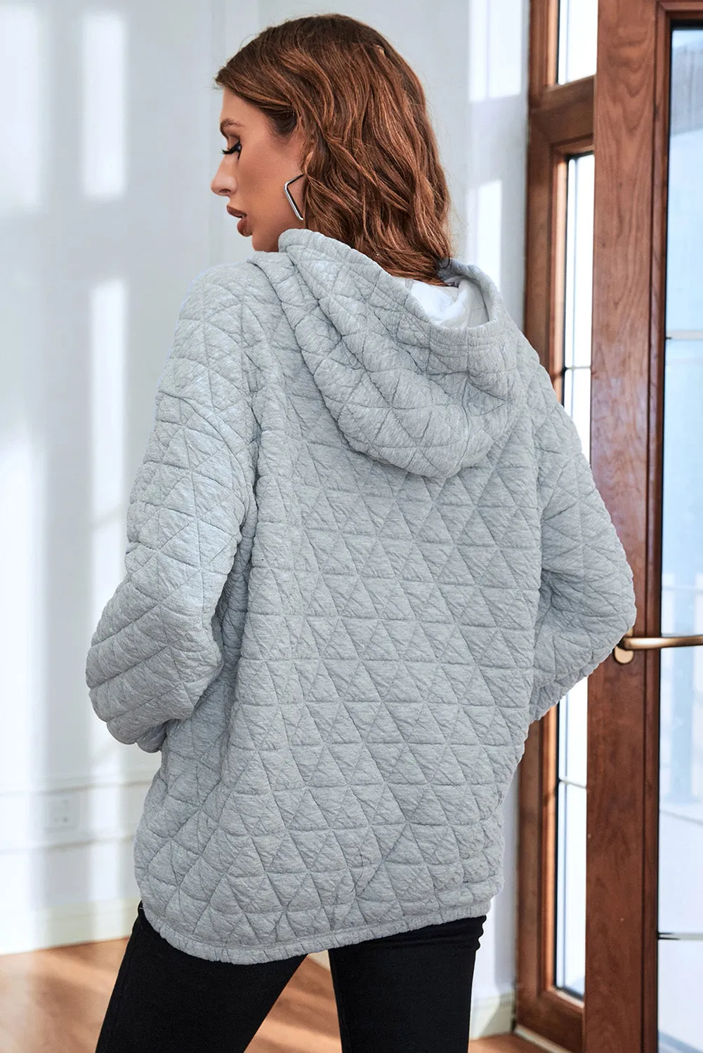 Light Grey Quilted Kangaroo Pocket Hoodie