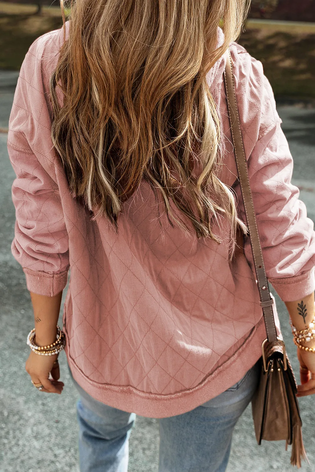 Light Pink Quilted Patchwork Exposed Seam Hoodie