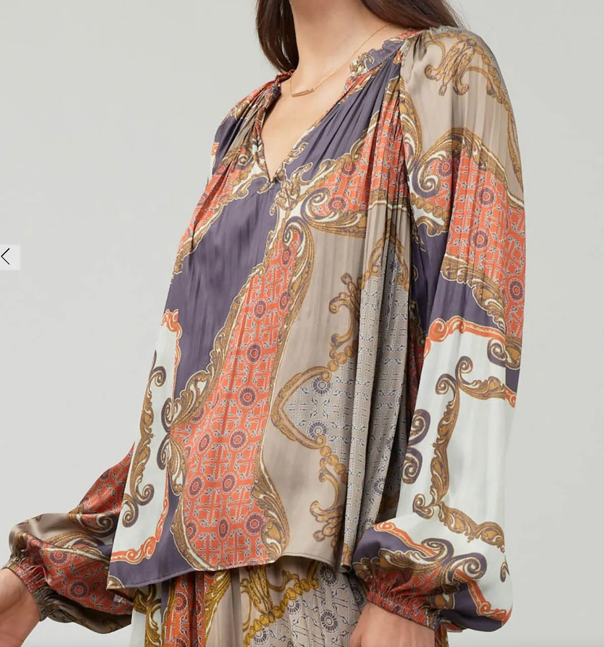 Long Sleeve V-Neck Pleated Blouse