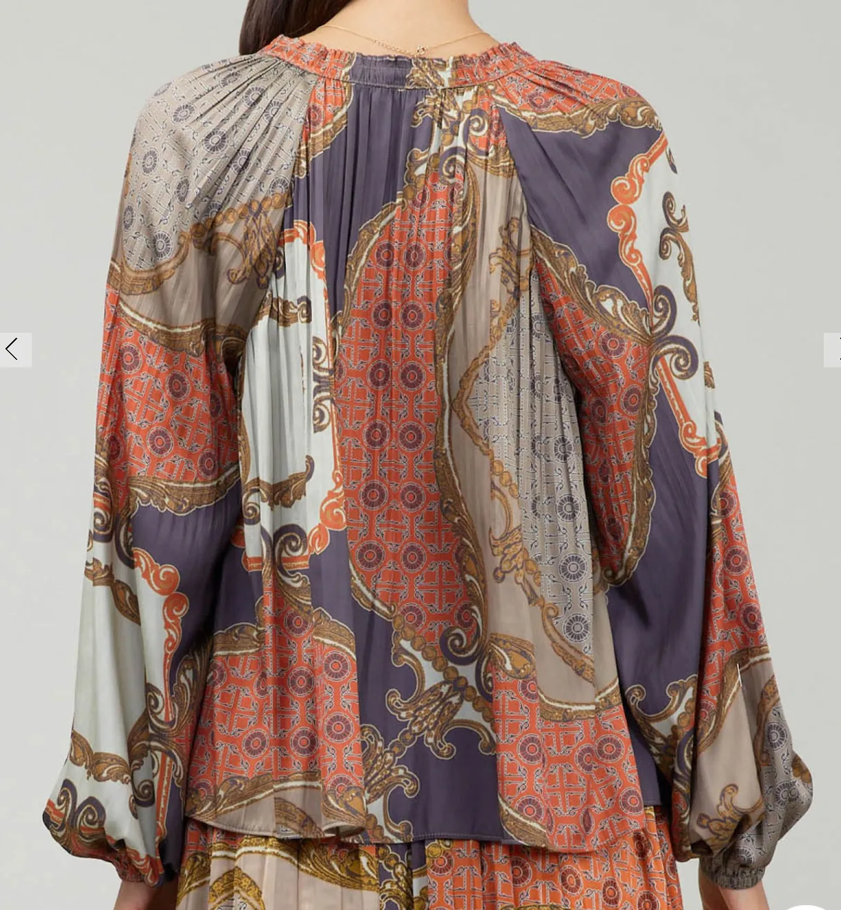 Long Sleeve V-Neck Pleated Blouse