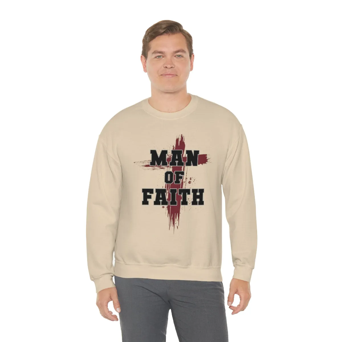 Man of Faith Unisex Heavy Blend Crewneck Sweatshirt - Perfect for Religious Apparel, Christian Gift, Comfortable and Stylish