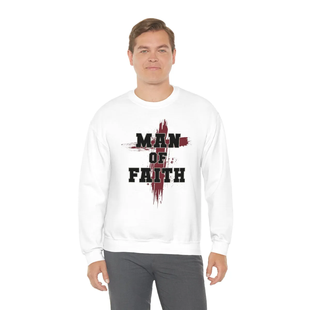 Man of Faith Unisex Heavy Blend Crewneck Sweatshirt - Perfect for Religious Apparel, Christian Gift, Comfortable and Stylish