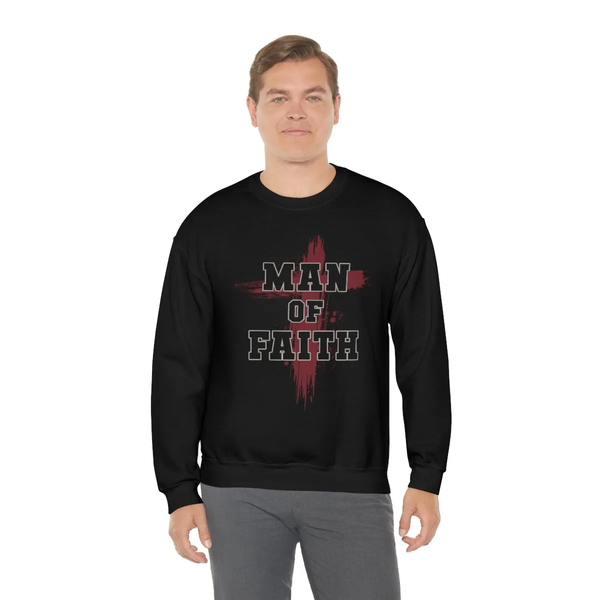 Man of Faith Unisex Heavy Blend Crewneck Sweatshirt - Perfect for Religious Apparel, Christian Gift, Comfortable and Stylish