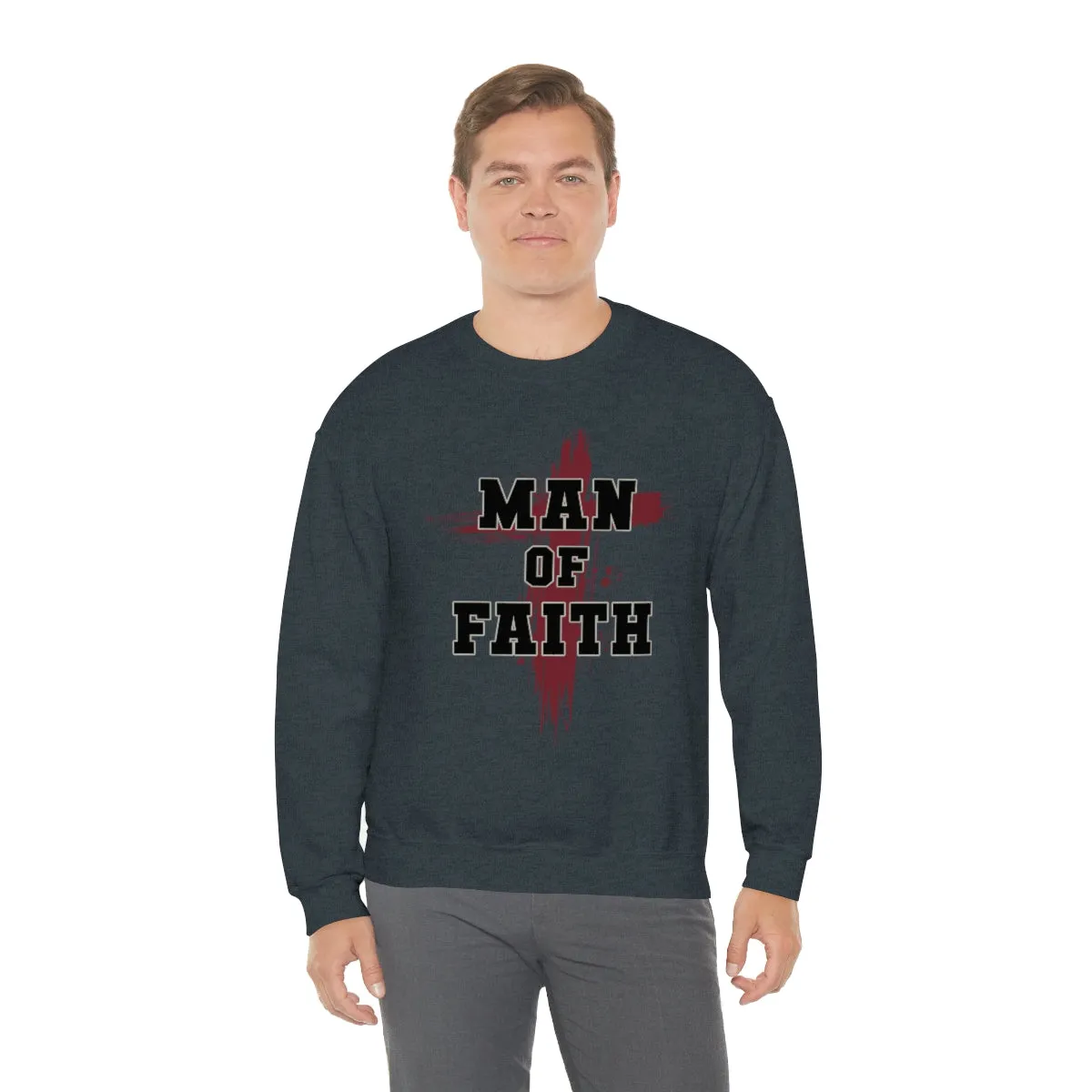 Man of Faith Unisex Heavy Blend Crewneck Sweatshirt - Perfect for Religious Apparel, Christian Gift, Comfortable and Stylish