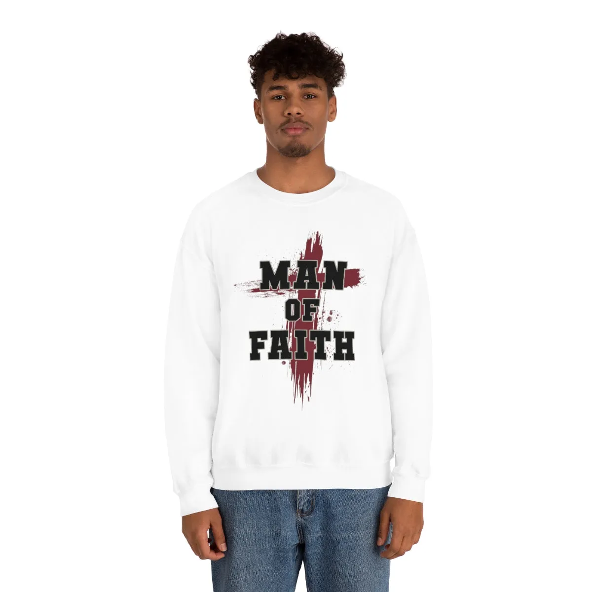 Man of Faith Unisex Heavy Blend Crewneck Sweatshirt - Perfect for Religious Apparel, Christian Gift, Comfortable and Stylish